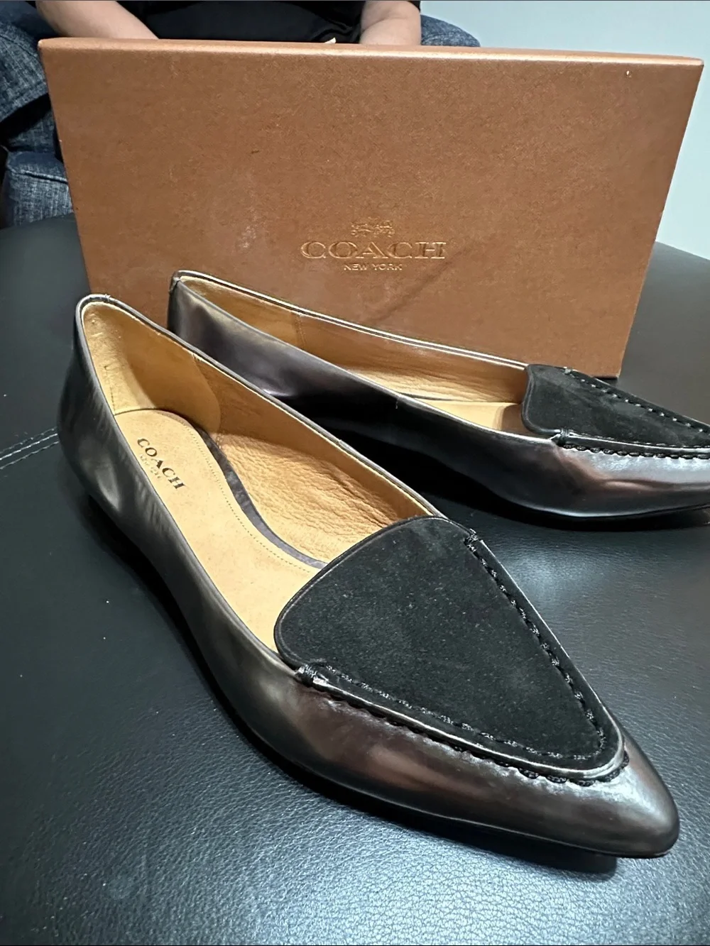 Womens Metallic Silver Loafers with Black Toe Accent